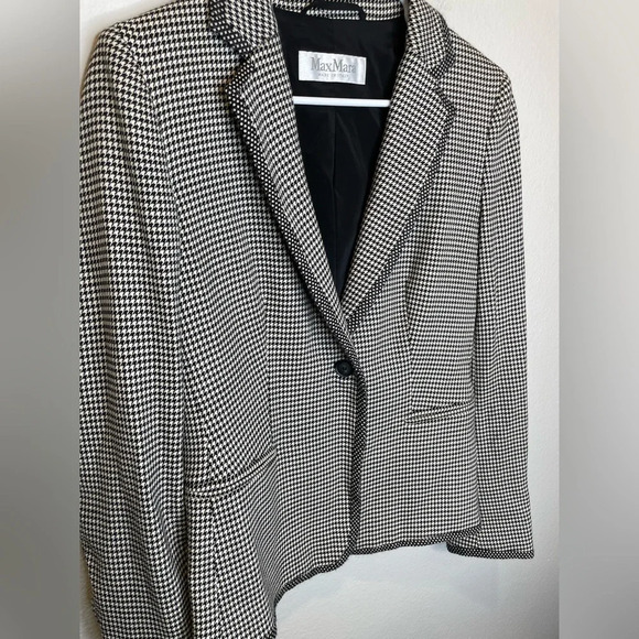Max Mara Made in Italy Virgin Wool Houndstooth Blazer Size 10 Polka Dot Detail - Picture 4 of 10